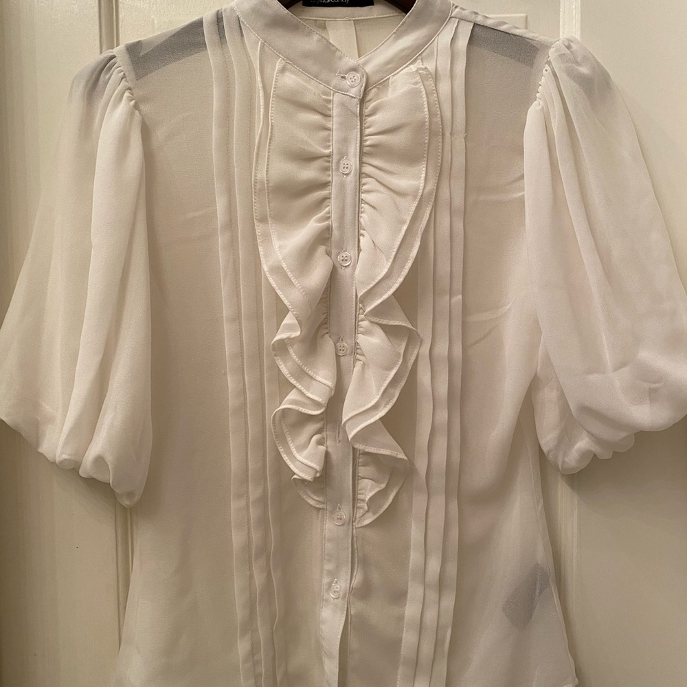 Crystal Candy White ruffle blouse size m
